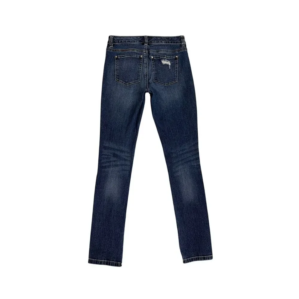 White House Black Market Straight Leg Slim Fit Distressed Blue Denim Jeans 00
